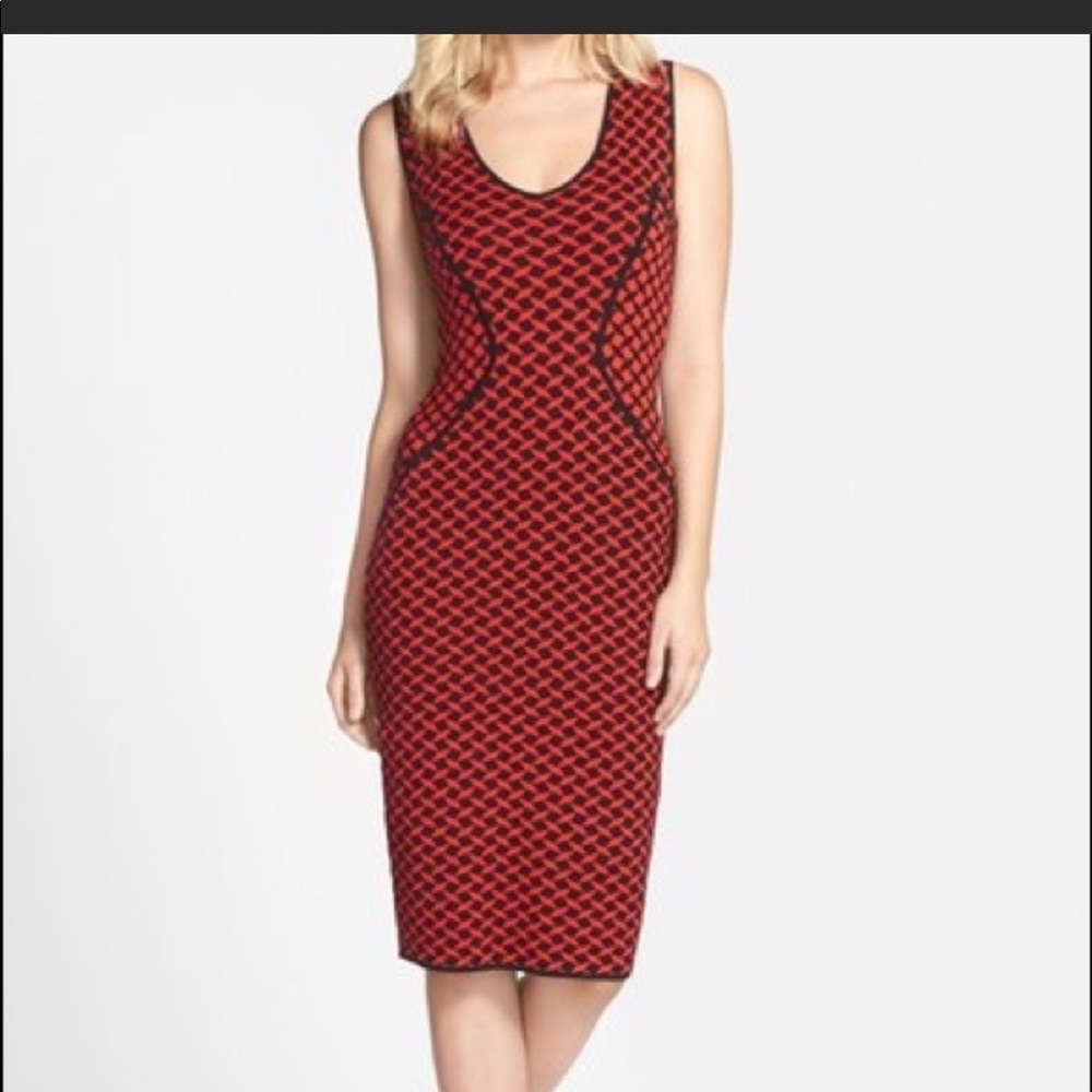 NWT NYDJ Cecilia Jacquard Red Black Sweater Dress